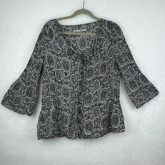 Signature by Larry Levine Sz large Paisley print ruffle accents Tie neck - Picture 1 of 8